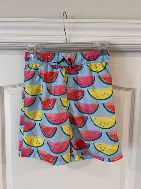 Tea Collection Blue Swim Trunks with Pink & Yellow Watermelon Print